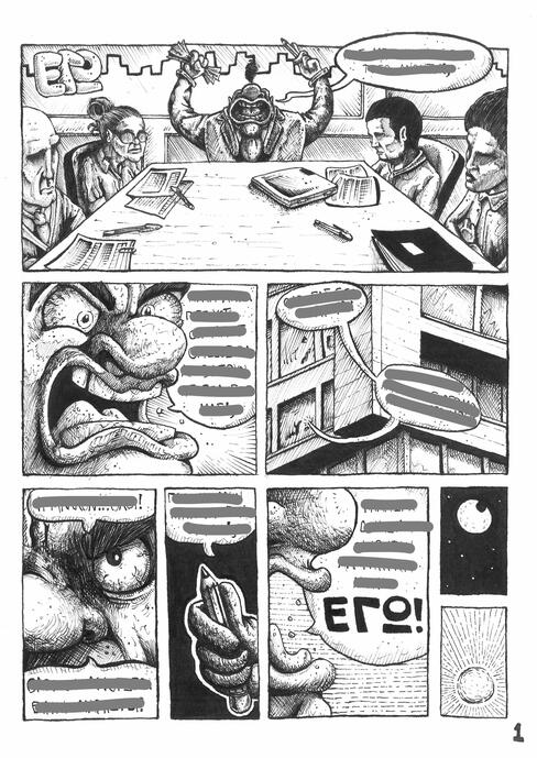 Comic page 1 for contest (1st panhellenic winner), ink on paper, 2022